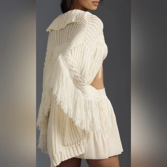 Anthropologie Maeve Fringed Cardigan. Avori - Picture 3 of 8